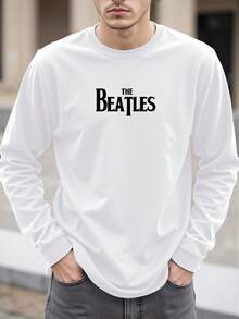 1pcsMen's  Band Graphic Vintage T-Shirt - Official Beatles Lettering & Logo, Oversized Relaxed Fit Round Neck Long Sleeve Casual Shirt For Music Fans, Spring/Fall Casual Attire, Machine Washable Retro Tee With Iconic Band Design, Solid Color Comfortable Fabric For Men, Ready-To-Wear Style, No Dry Cleaning, Perfect For Beatles Enthusiasts180gMen's Long Sleeve T-Shirt Versatile For All Seasons - 白色 - 查看 1