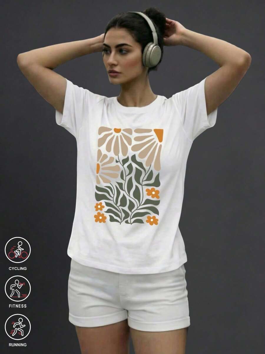 Women's Daisy Knit T-Shirt - Short Sleeve, Round Neck, Breathable Soft Fabric, Machine Washable, Classic Fit, Printed Text & Graphics, Available In Size S-2XL