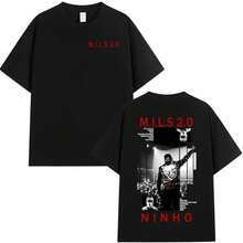 Camiseta de moda hip hop para hombres y mujeres, camiseta de música pop, cantante de rap Ninho MILS 2.0, camiseta con patrón de álbum, camiseta retro, ropa de calle - Negro - Ver 1