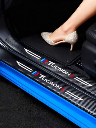 4pcs Leather Door Sill Protector Decorative Strips For Tucson L Car Door Threshold