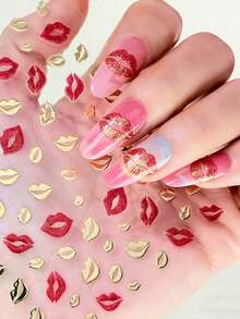 12 miếng dán móng tay hình trái tim đỏ ngày Valentine - 12 tờ dán móng tay 3D/hình trái tim/môi/nơ/mặt trăng/sao/bướm cho ngày Valentine, năm mới, Eid Al-Fitr - Miếng dán móng tay tự dính hiệu ứng hologram cực quang, phụ kiện làm móng cho nữ và bé gái, dụng cụ làm móng. - Nhiều màu - Xem 7