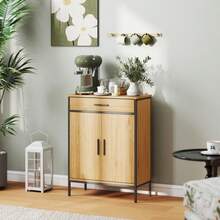 Armoire de salle de bain, étagères à deux niveaux, grand tiroir, style industriel, look chêne sur site - Multicolore - Voir 2