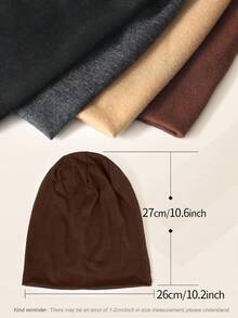2pcs Women's Solid Color Double-Layer Beanie Hats, All-Match Style, Fashion & Versatile Sleep Bonnet,Summer,Beach - Khaki + Coffee - View 3