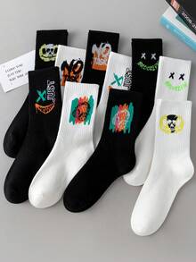 5/10/20 双男士彩绘骷髅图案个性化中筒袜，适合日常穿着 - 彩色 - 查看 3