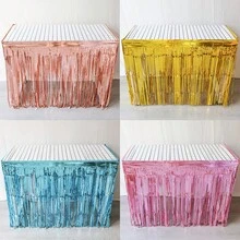 1/3pcs Tassel Rain Curtain Table Skirt Tablecloth Wedding Prop Table Valance Tabletop Decor For Holiday Birthday Party, 275*75CM - Multicolor - View 3