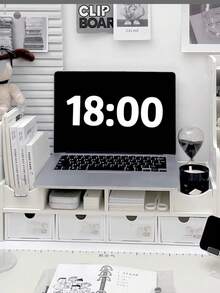 1pc White Multifunctional Computer Monitor Riser Stand, Desk Organizer Drawer Storage Raised Platform, Office Desktop Display Holder - White - View 5
