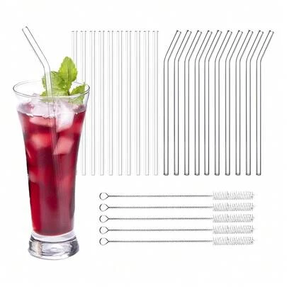 Tendencia20 Popotes De Cristal Vidrio Transparentes Con LimpiadoresCalidad premium