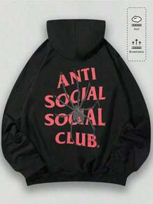 Aged Washed Cotton Crew Neck 280g Double-Sided Printing Men's Hoodie With Soft And Breathable Fabric Presenting A Spider Pattern And Text ANTl SOCIAL SOCIAL CLUB SouljaConcertHalloweenGothicVintageStreetwear Graphic009-AB Essentials Hoodie Hoodie Women Sweatshirts Women Hoodies Men's Hoodie Sweatshirts Men Essentials Fear - màu đen - Xem 2