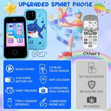 Kids Smart Phone Toy, Equipped With 2.8-Inch HD Touch Screen, Shark-Shaped Design, Suitable For 3-12 Year Old Boys And Girls, Ideal Christmas And Birthday Gift, Built-In Educational Games, Dual Cameras And Music Player - Multicolor - View 5