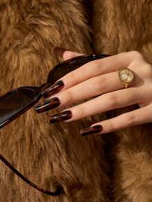 150片/盒 软胶美甲贴纸，玳瑁方形长指甲，沙龙品质，可卸软胶美甲贴纸，15种尺寸，简约时尚美甲产品，适合女性和女孩日常佩戴。 - 彩色 - 查看 4