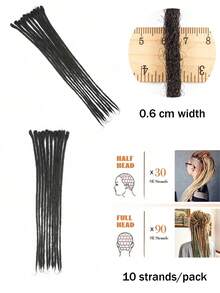 10-Strand Handmade Dreadlock Extensions, Real Human Hair, 0.6cm Wide, Reggae Hip Hop Style - Natural Black - View 4