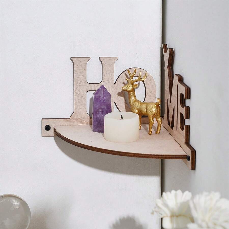 Estante de madera para colgar en la pared, con diseño de letras creativas, para sala de estar y dormitorio. - caqui oscuro - Ver 1