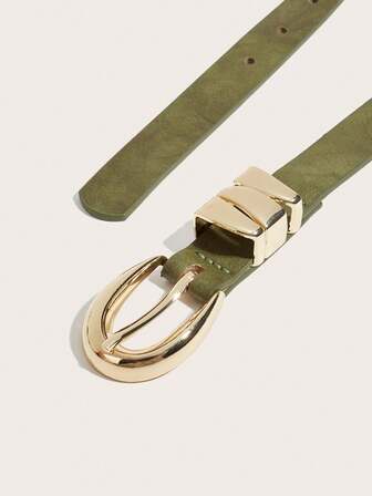 1pc Fashionable & Elegant Olive Green Women's Belt, Decorated With Irregular Gold-Tone Ring, Suitable For Dresses, Workwear, Casual Wear, Pants, Suitable For Parties, Casual Outings, Daily Commute, Dates, Shopping, Street, Campus, Music Festivals, Spring Festival, Valentine's Day, New Year