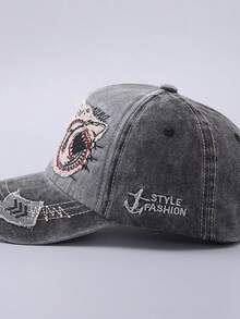 1pc New Design Men's Baseball Cap With Shark Embroidery Pattern, Street Fashion Hip Hop Style, Casual Versatile, Made Of High-Quality Breathable Fabric, Wide Adjustable Strap And Curved Brim For Perfect Fit