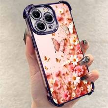 1pcs Pink Daisy and Butterfly Phone Case Compatible with Apple Phone17ProMax 16 15 14Plus 11 12 13 ProMax  Antidrop Phone Case, Camera Protection Phone Case, Girlish Style, Vintage, Cute, Elegant, Can Be Given To Friends, You Can Give It To Yourself - Morado - Ver 5