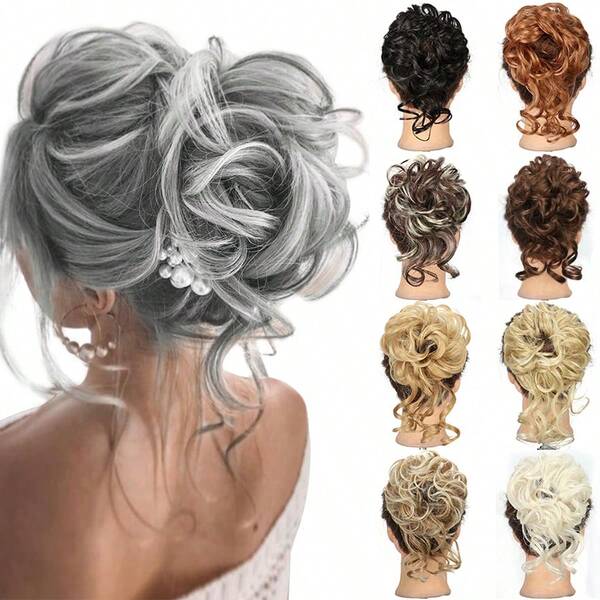 2pcs Synthetic Hair Bun Scrunchie Messy Voluminous Wavy Curly Hairpiece Easy-To-Wear Messy Scrunchie Style Versatile Daily Wear For Women Daily Party Halloween Christmas Festival Wedding Tousled Updo Chignon Hairpieces Wrap Around Pony Tail