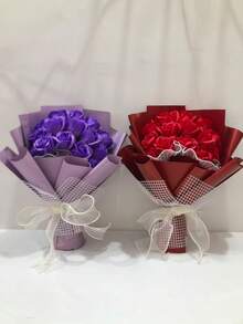 15支优雅混色玫瑰花束，包含红色、粉色、紫色和蓝色。情人节送给女友或爱人的完美礼物。手工芬芳的玫瑰象征着永恒的爱，永不凋零的浪漫誓言。奢华花束，生日、周年纪念日、七夕节和情人节的理想惊喜之选。 - 彩色 - 查看 2