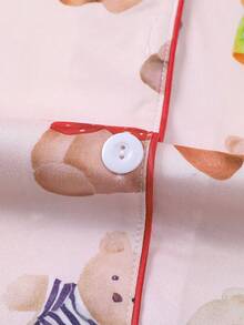 两件套可爱彩色小熊印花睡衣套装，女士舒适短袖翻领纽扣衬衫搭配宽松弹力短裤，时尚百搭，适合户外、室内、四季穿着。 - 藕粉色 - 查看 7