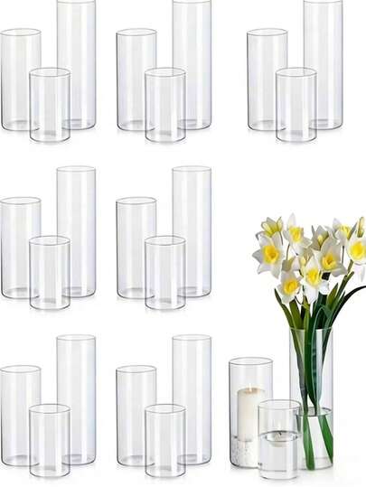1 Set Glass Cylinder Vase, Clear Vase, Hurricane Candle Holder, Suitable For Dining Table Decor, Wedding Home Decoration, Rama Decor Gift, Birthday Graduation Ceremony, Room Decoration, Etc.