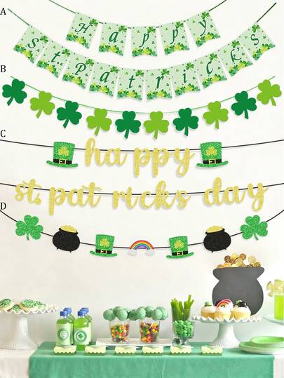1set/2sets Clover Letter Banner Hanging Spiral Decor, Clover Hanging Spiral Decor, Irish Decoration, Home Party Gift Supplies