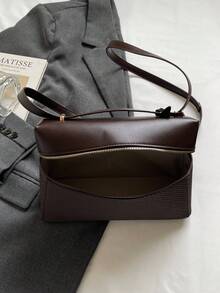 复古相机手提包、便当盒包、荔枝纹小众午餐盒包、2025秋冬高端通勤单肩腋下包、复古时尚斜挎包 - 咖啡 - 查看 6