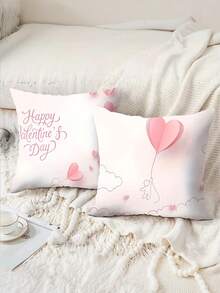 4Pcs Valentine's Day Romantic Pink Heart Throw Pillow Cover - Soft Polyester, Zip Closure, Machine Washable For Sofa & Bedroom Decor (Pillow Not Included) - Pink - View 5
