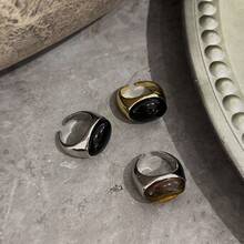 1 Piece Oval Ring High-End Elegant Vintage Versatile Open Ring - Gold Obsidian Ring - View 3