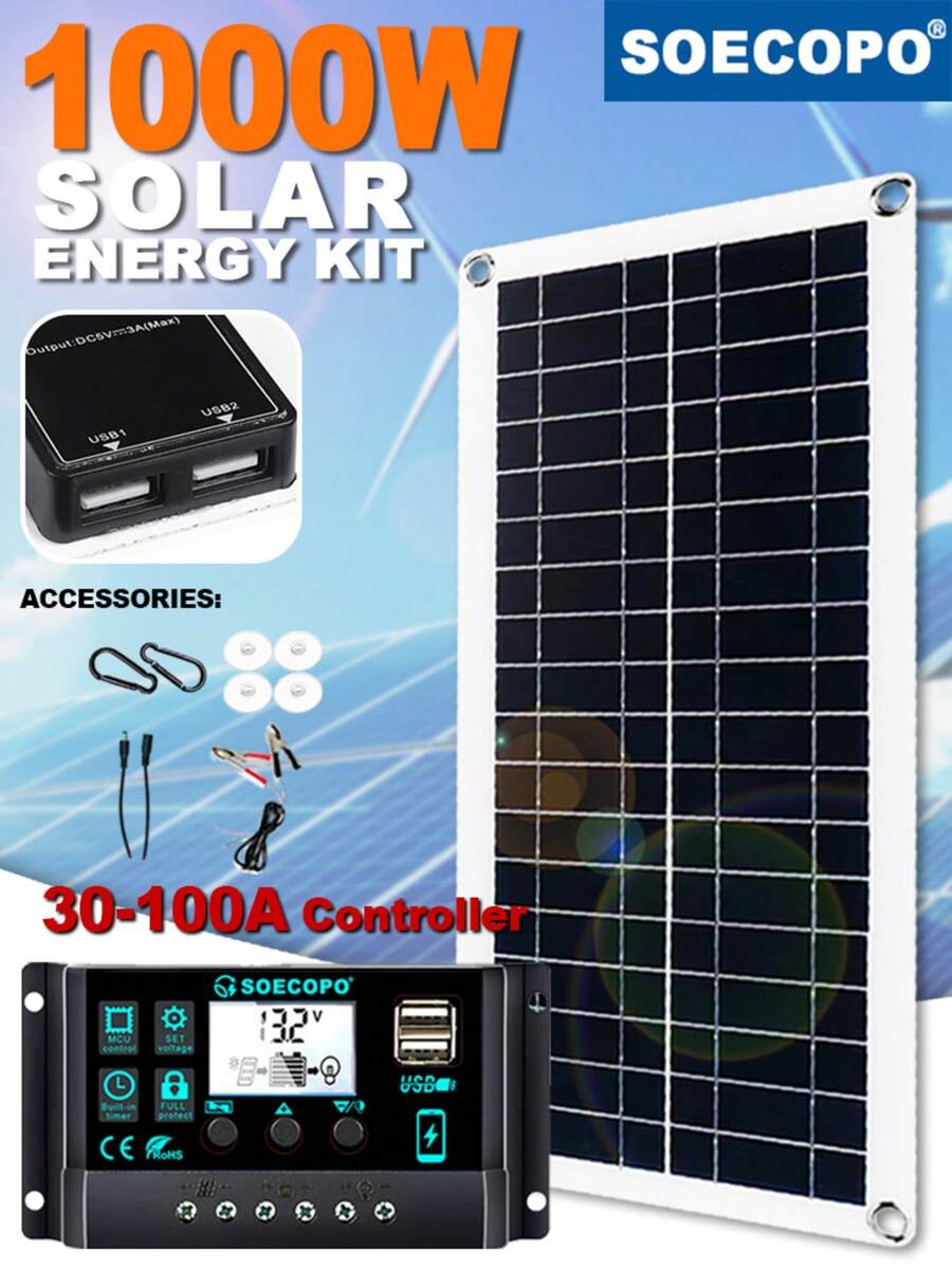 1000W Solar Panel 12V Solar Cell 10A-100A Controller Solar Plate Kit for Phone RV Car Caravan Home Camping Outdoor Battery - SEP-SP12C100 - Ver 1