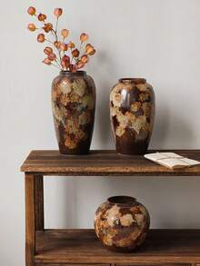 1 pieza Jarrón cerámico de estilo artístico de pintura al óleo retro chino, jarrón de flores de alta gama hecho a mano, maceta cerámica para flores artificiales e hidropónicas para decoración de sala de estar, jarrón cerámico vintage y antiguo, jarrón decorativo para arreglos florales en el hogar/cafetería, estilo rústico y de granja, a prueba de fugas, multiusos - Multicolor - Ver 7