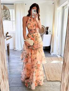 优雅休闲度假浪漫海滩约会两件套夏季女装沙滩装 - 橘色 - 查看 5