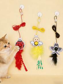 New Cat Interactive Swing Hanging Door Toy, Cartoon Felt Feather Bell Suspended Retractable Adjustable Self-Entertainment Cat Toy - Multicolor - View 3