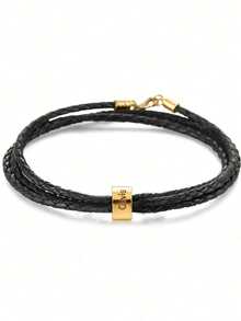 Customized Personalized Men's Leather Bracelet With 1-5 Names, A Dad Bracelet, Father's Day Gift, Christmas Gift For Him, Family Gift, Boyfriend Gift, Valentine's Day Gift, Birthday Gift, Wedding Gift, Groomsmen Gift, Jewelry. - Gold - View 9