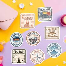 50张复古旅行贴纸，节日贴纸，国家贴纸，建筑贴纸，旅行礼物，旅行美学贴纸，防水乙烯基贴纸，适用于笔记本电脑、手机、汽车、滑板、水瓶、剪贴簿、电脑日记本 - 彩色 - 查看 6