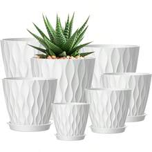 Inch Plant Pots 5 Pack, Flower Planters With Drainage Holes And Trays, Plastic Pots Indoor Outdoor Plants, White - 白色 + 7+6.5+6+5.5+5+4.5+4英寸 - 查看 1