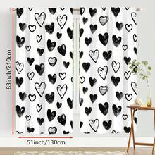 2PCS Love Pattern Curtains, Black And White Design, Pole Pocket Installation, Privacy Protection - Valentine's Day Decoration For Living Room And Bedroom, Versatile Curtains - Multicolor - View 13