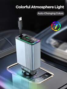 REMAX 藍牙車用充電器，配備 RGB 燈光與 29 英吋可伸縮線纜，支援 PD 30W 快充，藍牙 5.3，支援免手持通話/音樂播放，自動重新連接，Type-C 介面，相容 Apple/Android 手機，汽車配件，汽車用品，旅行必備 - C77 - 查看 6