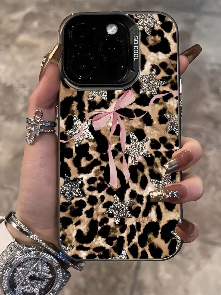 1 ốp lưng điện thoại màu đen mờ, hiệu ứng hologram laser, họa tiết da báo, nơ hồng, sao lấp lánh, tương thích với iPhone 16 Pro Max, 17/16/15/14 Plus, 13/12/11, Air, và dòng . Phiên bản quốc tế, không phải phiên bản nội địa. - Nhiều màu - Xem 1