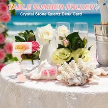 PATIKIL Table Number Holder 2Pcs Photo Clip Holders Crystal Stone Quartz Desk Card Holder Raw Flower Shape Iron Memo Note Photo Stand For Wedding Party Home Office Decor Pink - Hồng - Xem 6