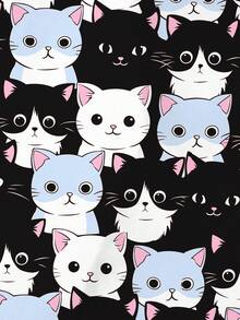 2pcs Cartoon Cat Print Tween Girl Pajama Set, Cute & Comfortable Children Sleepwear Outfit, Flame Retardant Collared Shirt & Elastic Waist Shorts, Suitable For Loungewear, Party, Holiday - Multicolor - View 8