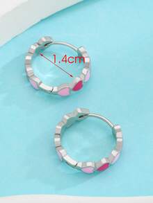 1 Pair Heart Pattern Splice Hoop Earrings, Fashionable For Women, Suitable For Daily Casual, Valentine's Day, Vacation, Festivals, Women's Gift, Women's Jewelry, Best Friend Gift - Multicolor - View 6