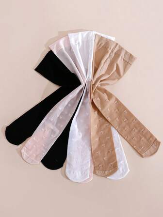 4双装年轻女性心形图案紧身弹力连裤袜，纯色简约百搭，薄款舞蹈连裤袜