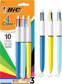 BIC 4-Color Retractable Ballpoint Pen, Long-Lasting Ink And Comfortable Wide , 3-Count Pack In Assorted Ink - 10 màu mực hỗn hợp - Xem 8