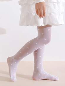 2条装女婴爱心图案打底裤，甜美风格，高弹高密度，春夏踩脚裤 - 彩色 - 查看 6