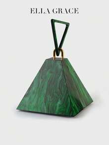 ELLA GRACE - Geometric Acrylic Pyramid Clutch Bag With Triangle Handle And Metal Chain Shoulder Strap, Stylish Evening Bag - Green - View 7
