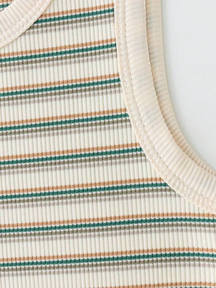 女童条纹无袖休闲背心，新款夏季女童款式 - 杏色 - 查看 4