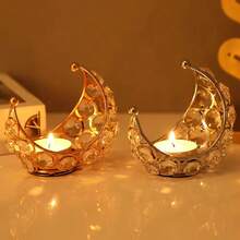 Metal Crystal Moon Candle Holder, Home Decor Metal Moon Candle Holder, Home Accents Holiday Party Wedding Decoration