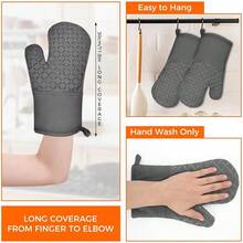 2 Pcs Oven Mitts Heat Resistant For Kitchen, Kitchen Oven Gloves, Long Oven Mitts And Pot Holder With Non-Slip Silicone Stripe Soft Cotton Lining, Silicone Oven Mitts For CooFKing BaFKing BBQ Dark Grey,2pcsDarkGray - 2件深灰色 - 查看 4