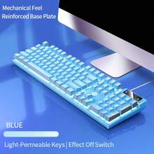 104键有线USB电脑键盘，带白色背光，即插即用，适合游戏玩家和打字员，兼容Windows PC、笔记本电脑，适用于办公和家庭使用。