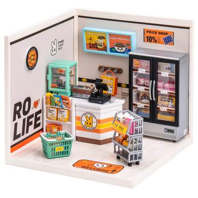 Robotime Rolife Super Creative DIY Plastic Mini House Building Kit - 3D Puzzle With LED Lights, Compatible With Mini Figures, Multiple Themes To Choose From, Suitable For Teenagers And Adults, Interior Decoration, Ideal Christmas Or Birthday Gift, Kids Toys, Toys For Girl