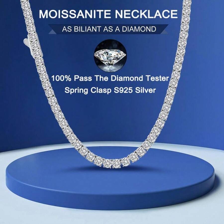 Moissanite Tennis Necklace For Women Men D Color VVS Sparking Diamond Spring Clasp Original 925 Sterling Silver Jewelry With GRA - 莫桑石 - 查看 1